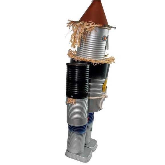 Folk Art Tin Man Scarecrow Sculpture Wizard Of Oz Recycled Robot Vintage 26 Inch - Picture 3 of 16